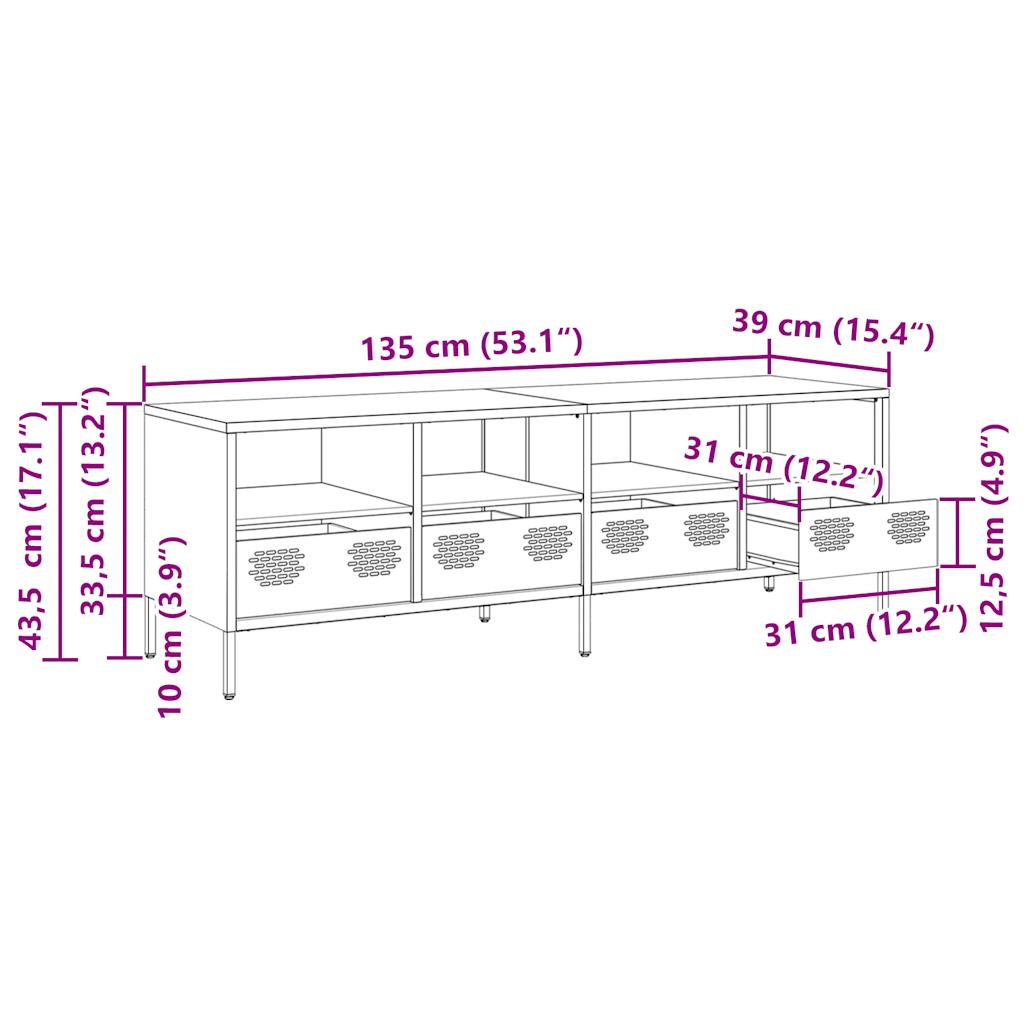 vidaXL TV skříňka růžová 135 x 39 x 43,5 cm ocel válcovaná za studena