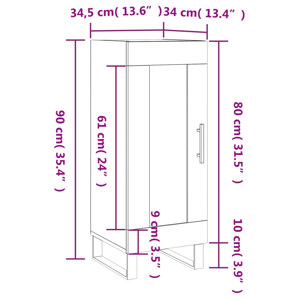 vidaXL Příborník bílý 34,5 x 34 x 90 cm kompozitní dřevo