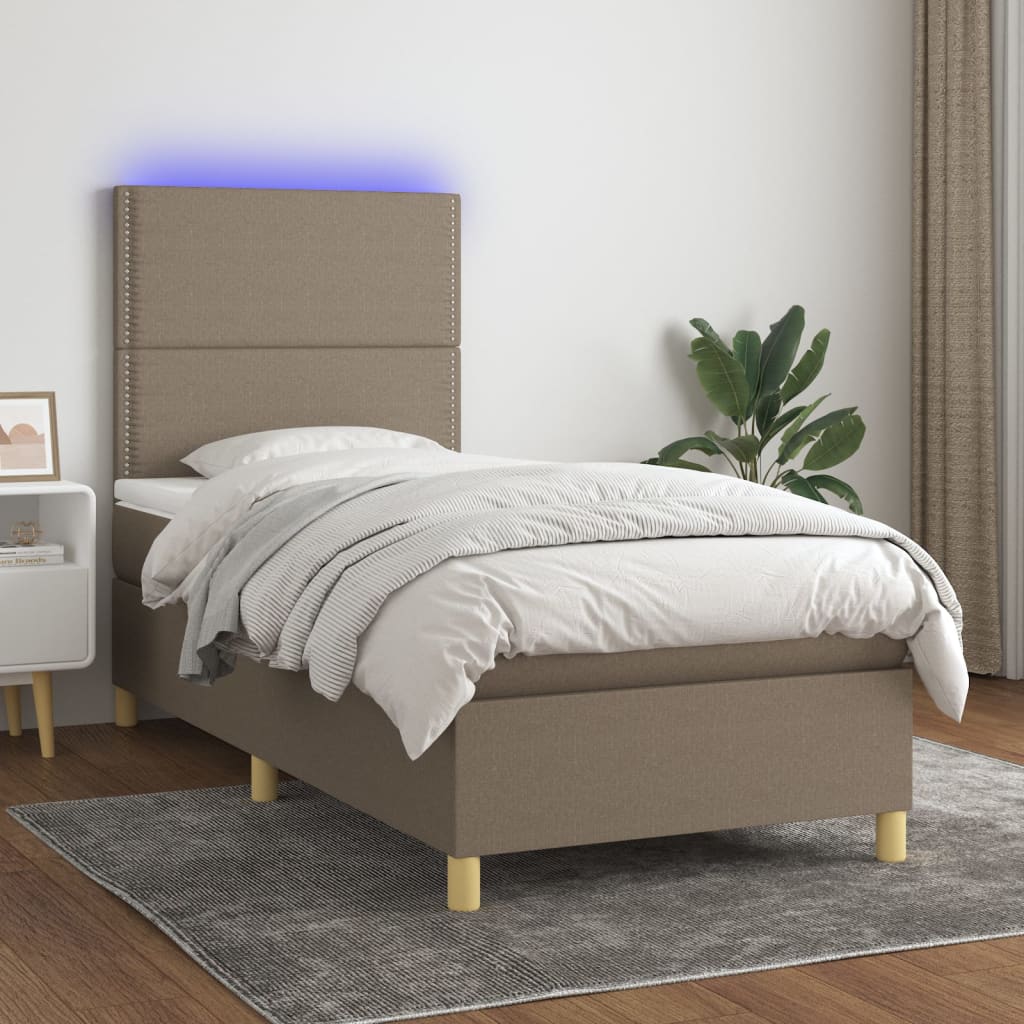 vidaXL Box spring postel s matrací a LED taupe 80 x 200 cm textil