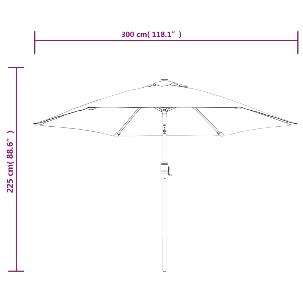 vidaXL Zahradní slunečník s LED světly ocelová tyč 300 cm azurový