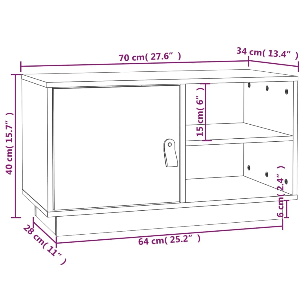 vidaXL TV skříňka medově hnědá 70 x 34 x 40 cm masivní borové dřevo