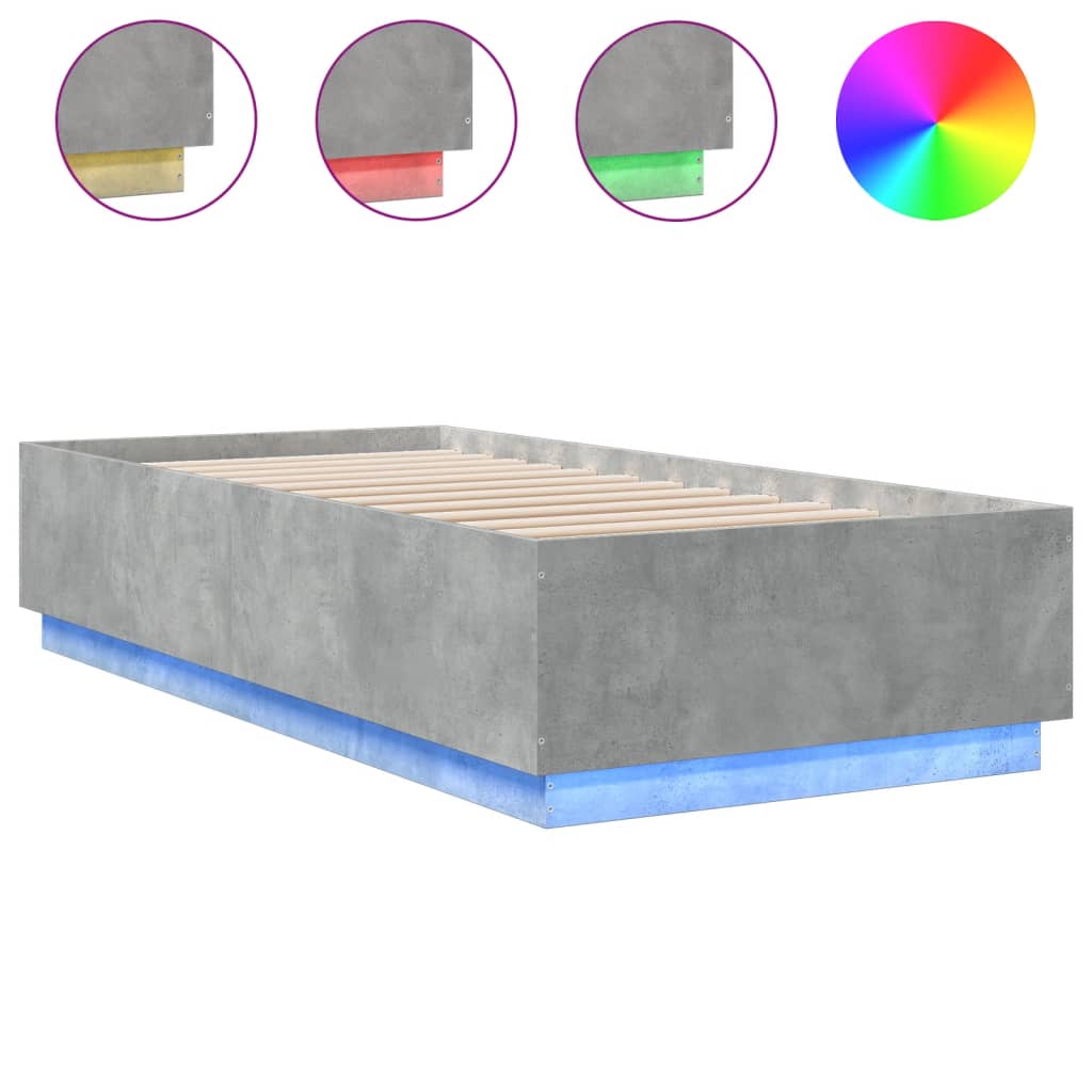 vidaXL Rám postele s LED osvětlením betonově šedý 100x200 cm kompozit