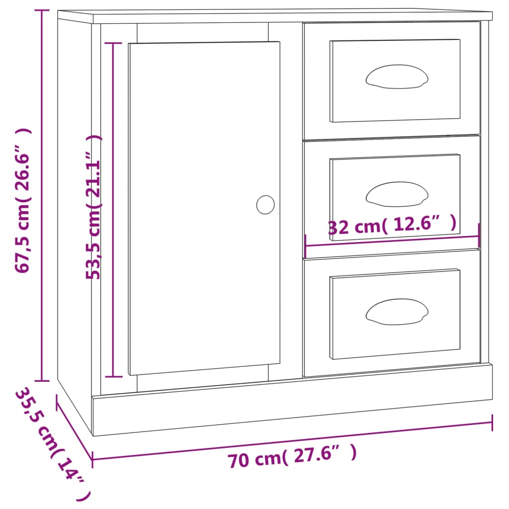 vidaXL Příborník bílý vysoký lesk 70 x 35,5 x 67,5 cm kompozitní dřevo