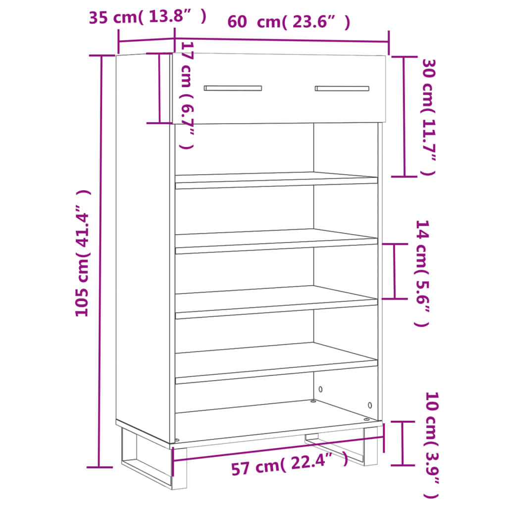 vidaXL Botník kouřový dub 60 x 35 x 105 cm kompozitní dřevo