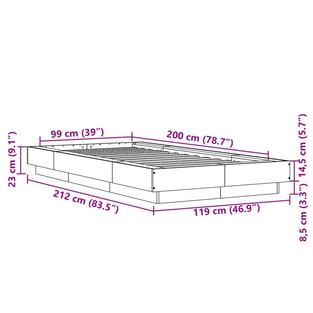 vidaXL Rám postele betonově šedý 100 x 200 cm kompozitní dřevo