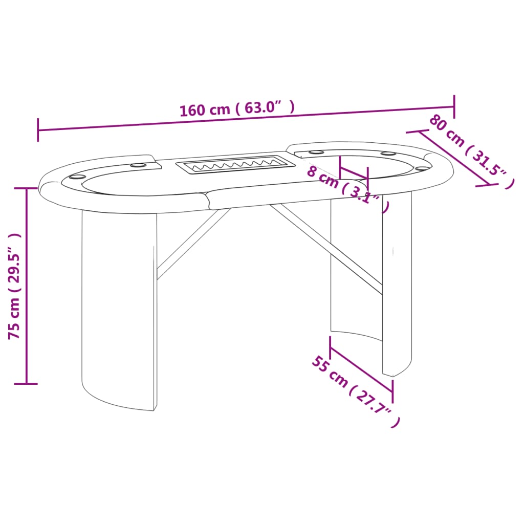 vidaXL Pokerový stůl pro 10 hráčů držák na chipy modrý 160x80x75 cm