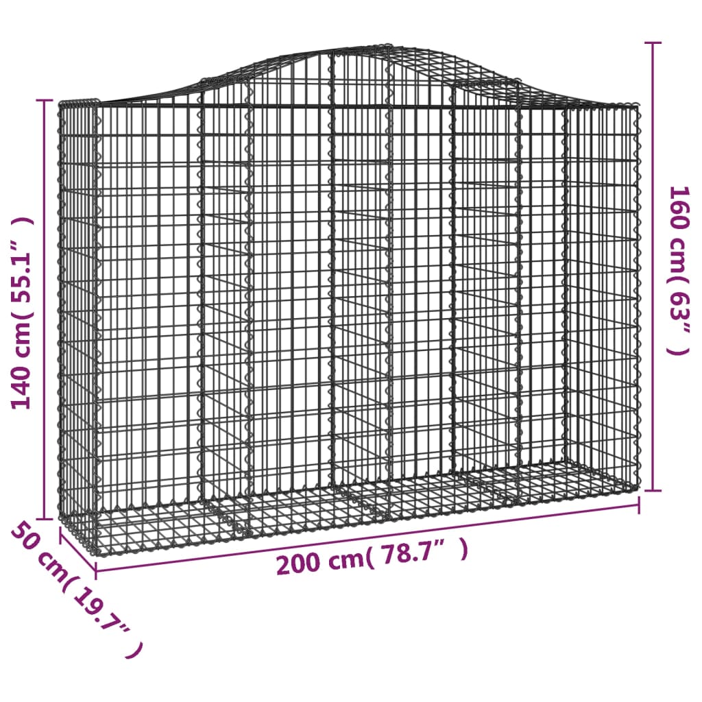 vidaXL Klenutý gabionový koš 200 x 50 x 140/160 cm pozinkované železo