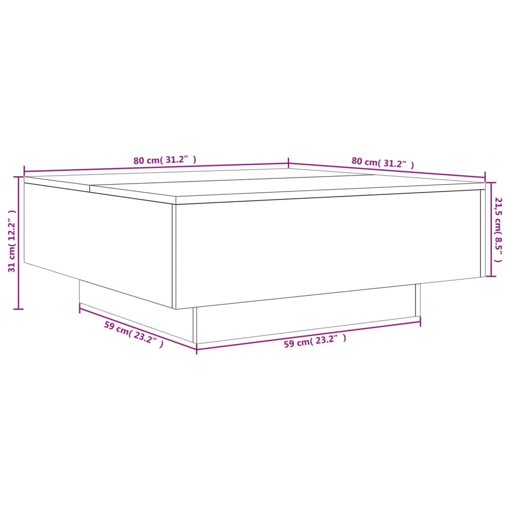 vidaXL Konferenční stolek s LED osvětlením kouřový dub 80 x 80 x 31 cm