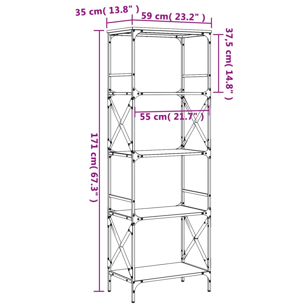 vidaXL Knihovna s 5 policemi šedá sonoma 59x35x171 cm kompozitní dřevo