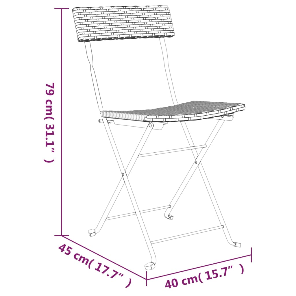 vidaXL 3dílný skládací bistro set hnědý polyratan