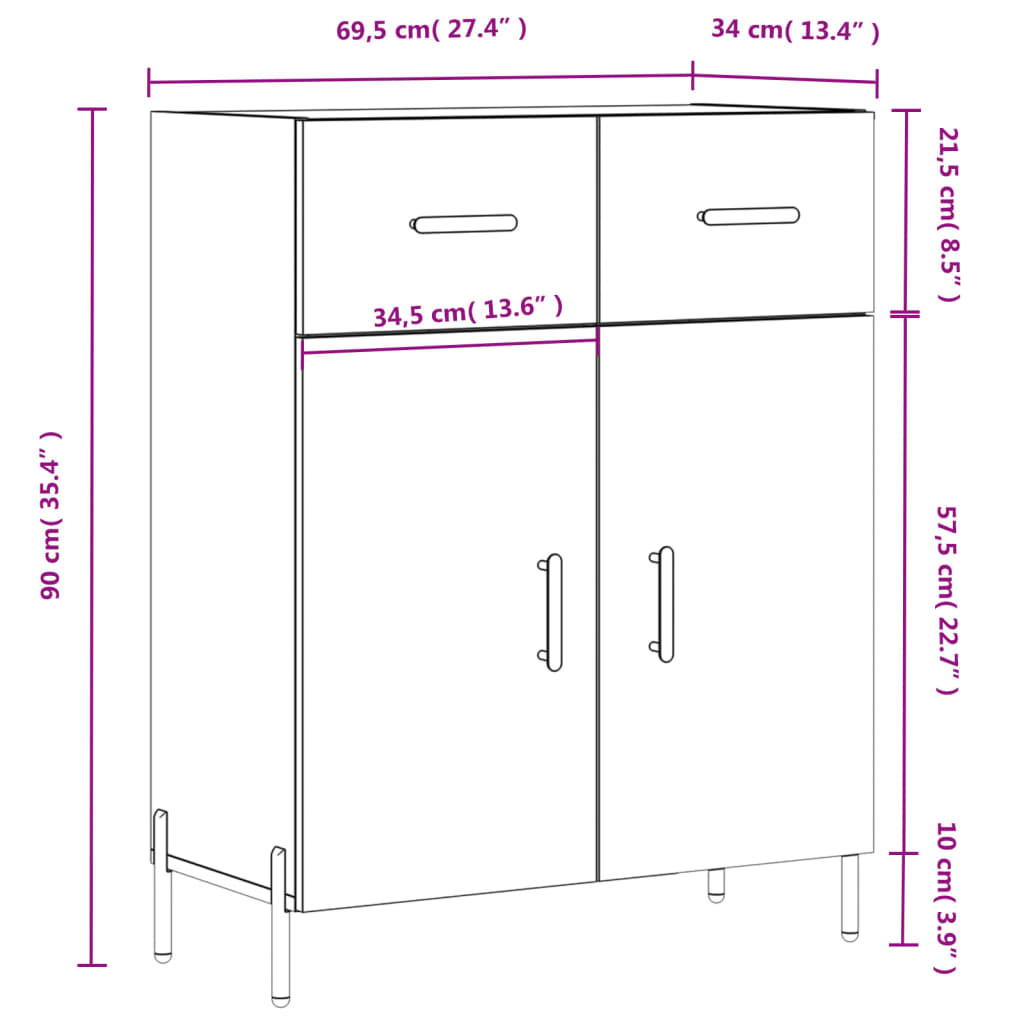 vidaXL Příborník bílý s vysokým leskem 69,5x34x90 cm kompozitní dřevo