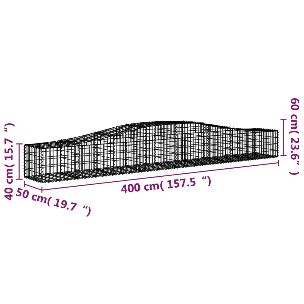 vidaXL Klenuté gabionové koše 2 ks 400x50x40/60 cm pozinkované železo