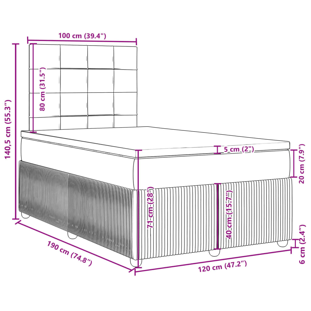 vidaXL Box spring postel s matrací tmavě modrá 120x190 cm samet