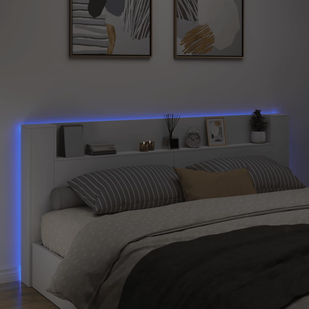 vidaXL Čelo postele s úložným prostorem a LED bílé 220x16,5x103,5 cm