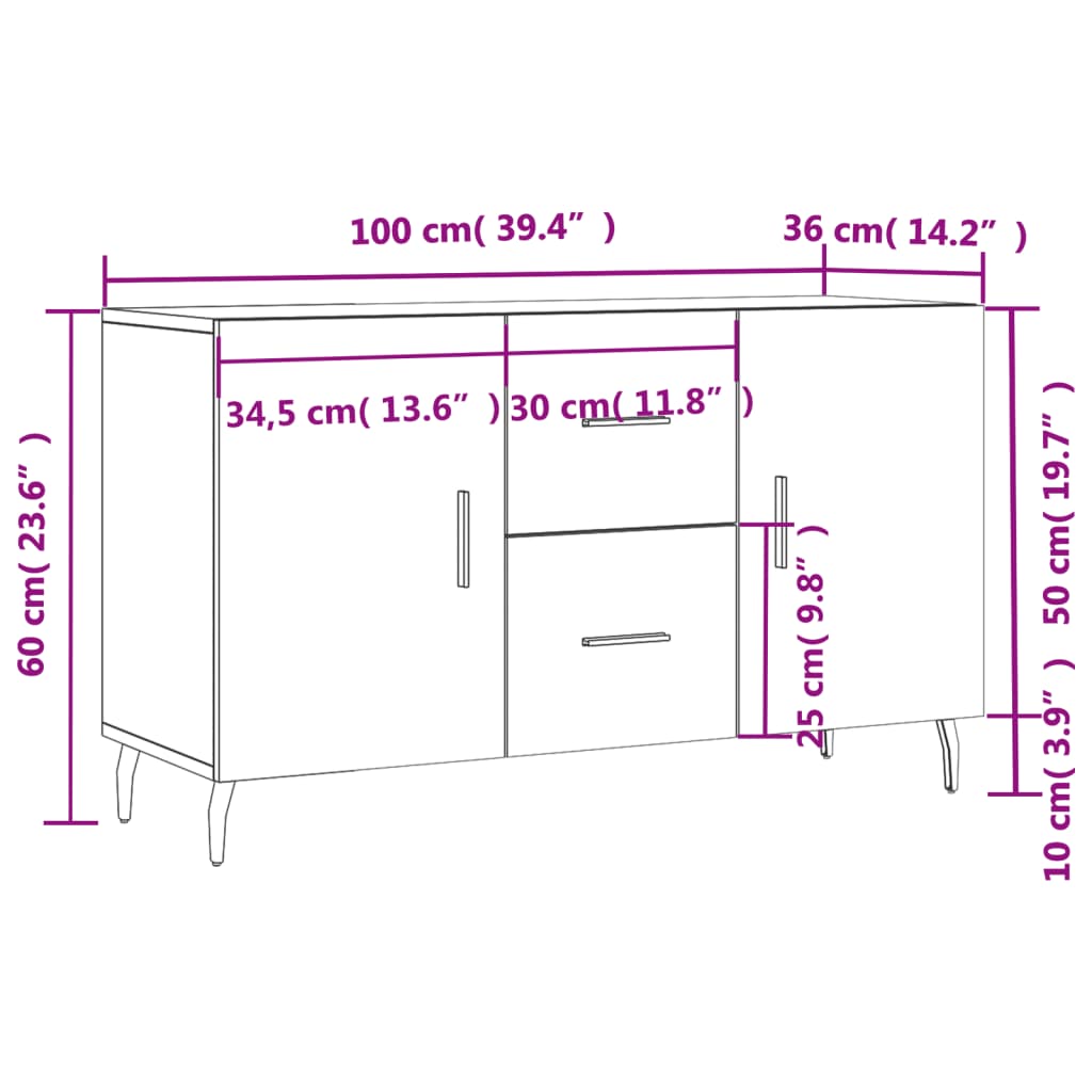 vidaXL Příborník bílý s vysokým leskem 100x36x60 cm kompozitní dřevo