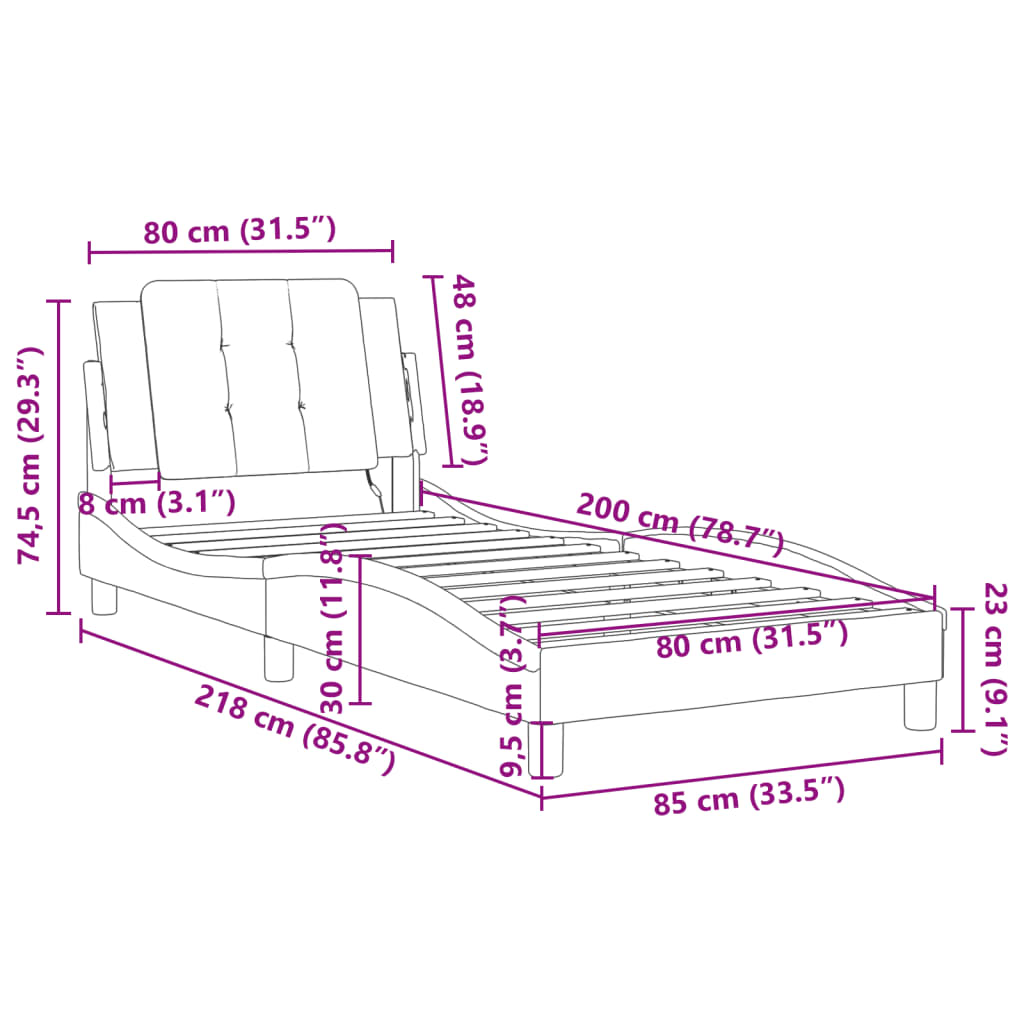 vidaXL Rám postele s LED osvětlením černý 80 x 200 cm umělá kůže