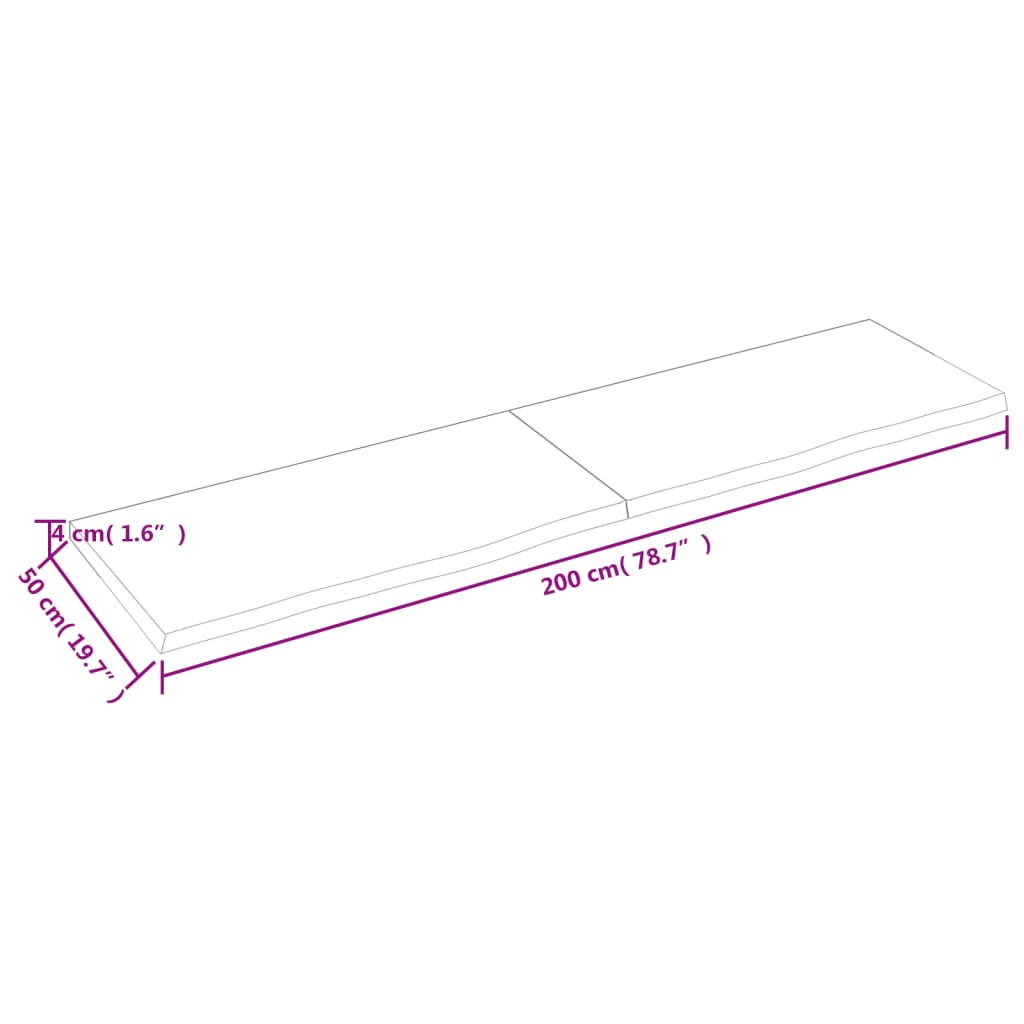 vidaXL Nástěnná police hnědá 200x50x(2-4)cm ošetřený masivní dub