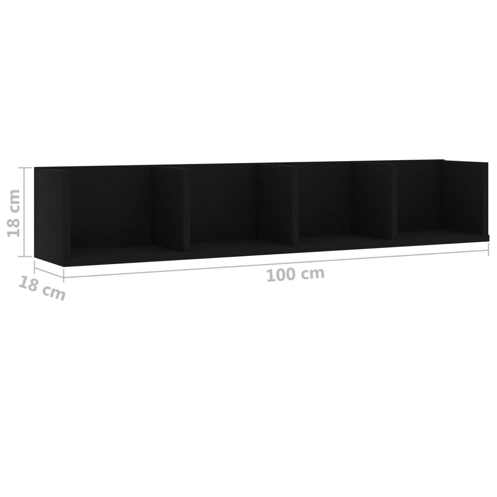 vidaXL Nástěnná police na CD černá 100x18x18 cm kompozitní dřevo