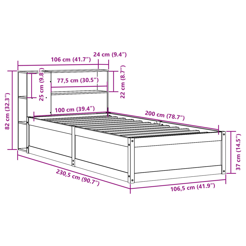 vidaXL Postel bez matrace bílá 100 x 200 cm masivní borovice