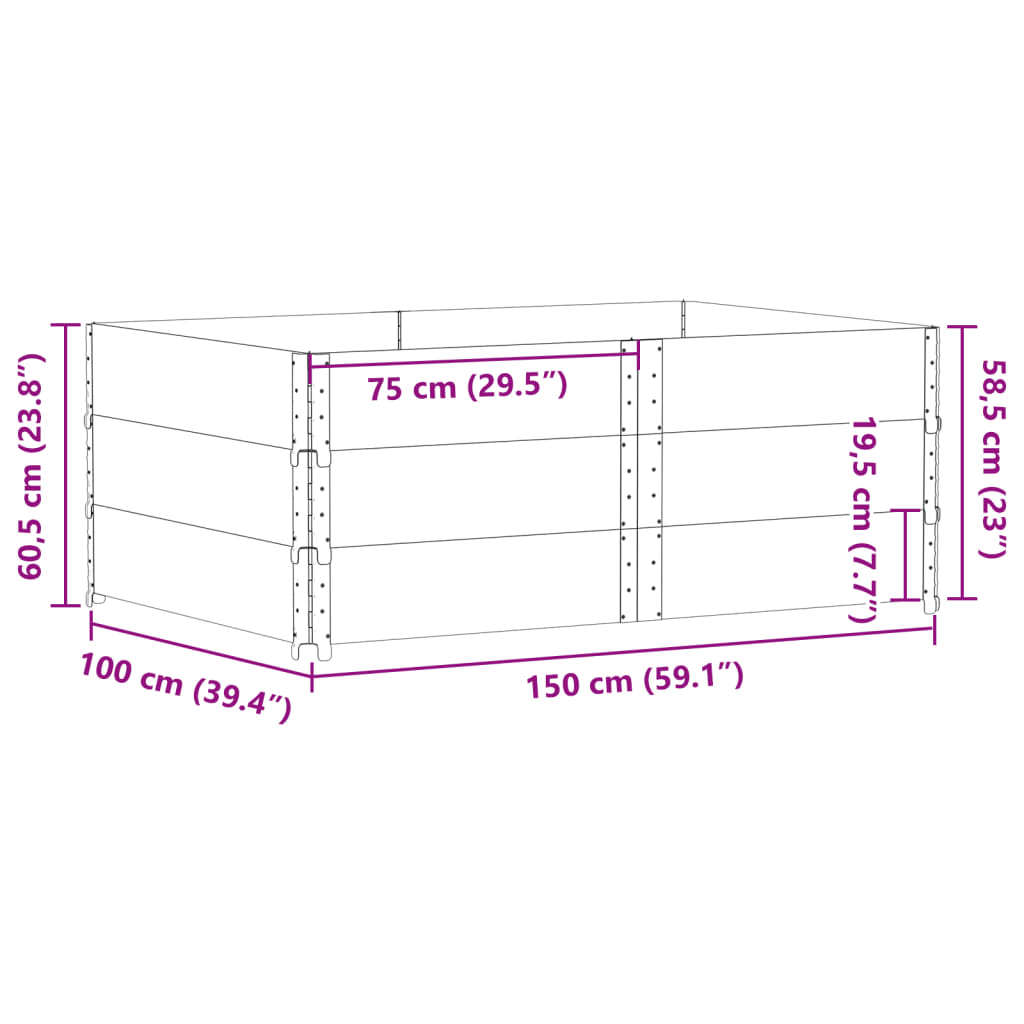 vidaXL Paletové nástavce 3 ks černé 150 x 100 cm masivní borové dřevo