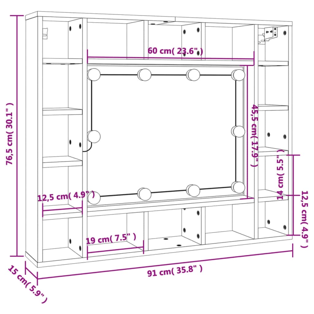 vidaXL Zrcadlová skříňka s LED bílá 91 x 15 x 76,5 cm