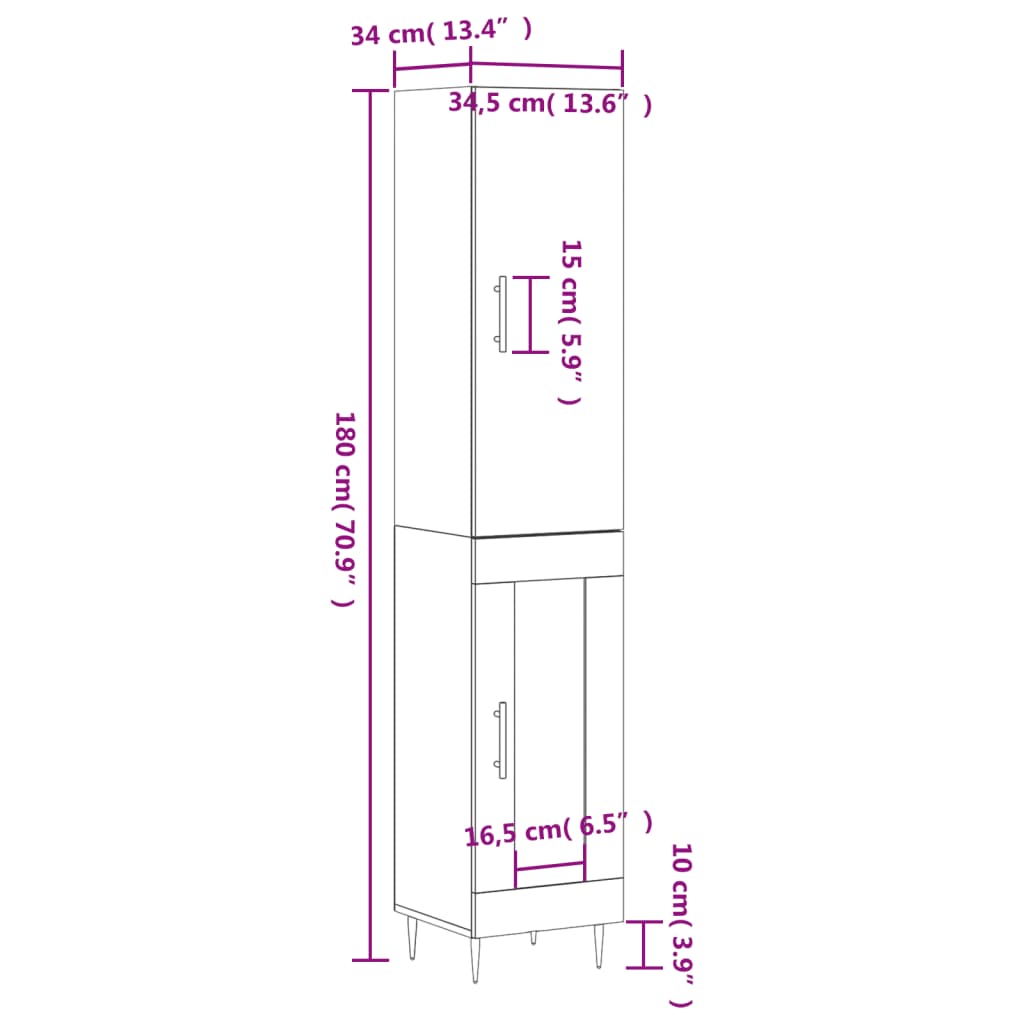 vidaXL Skříň highboard bílá s vysokým leskem 34,5x34x180 cm kompozit