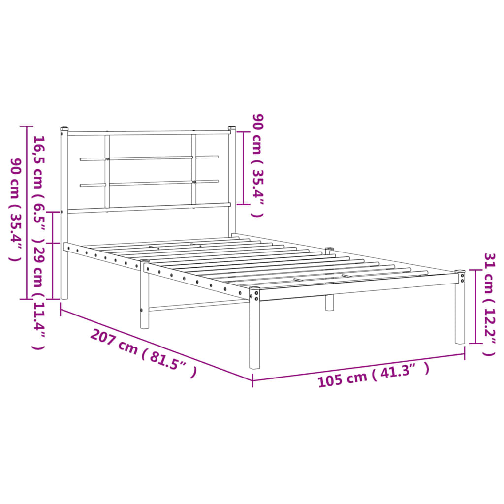 vidaXL Kovový rám postele s čelem černý 100 x 200 cm