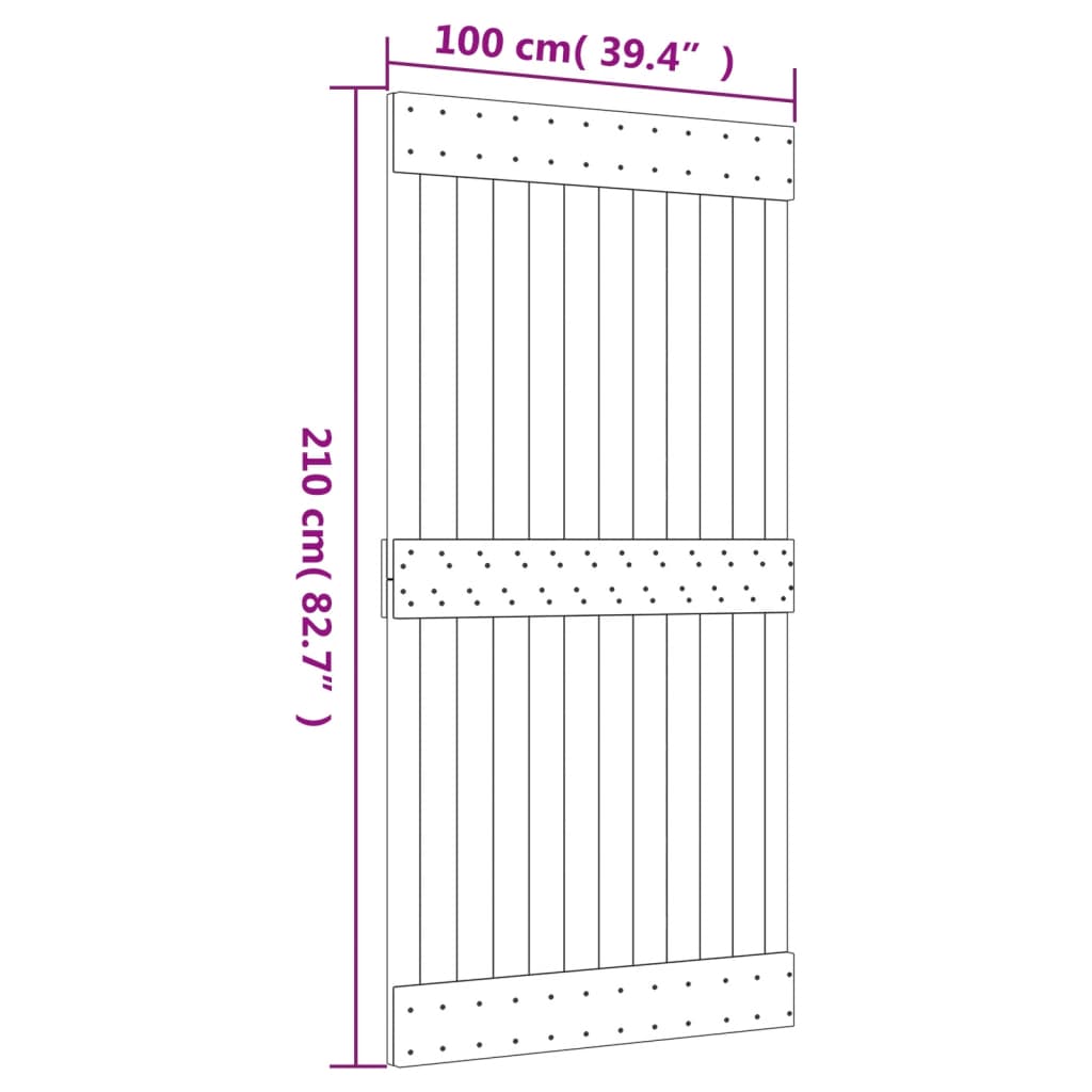 vidaXL Posuvné dveře s kováním 100 x 210 cm masivní borové dřevo