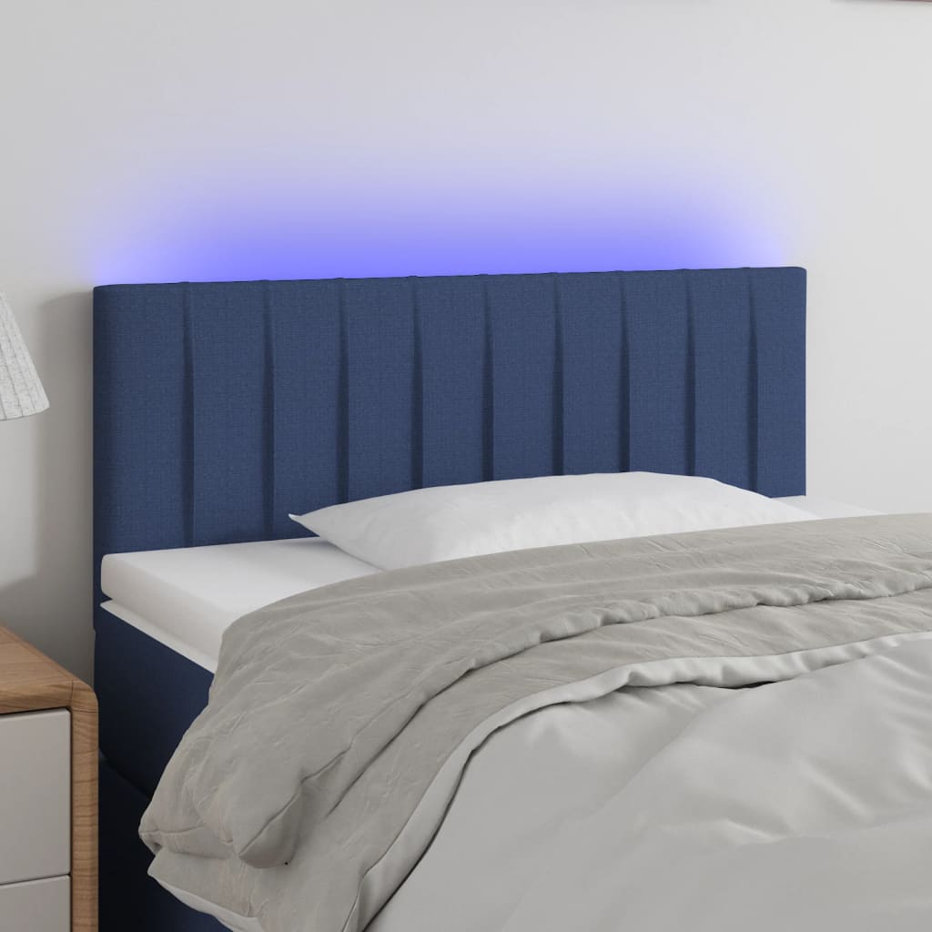 vidaXL Čelo postele s LED modré 90x5x78/88 cm textil