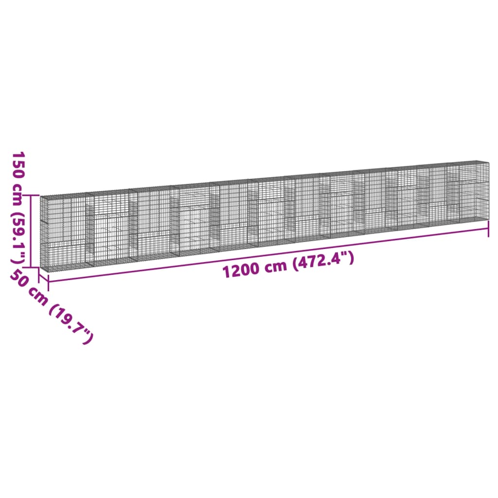 vidaXL Gabionový koš s víkem 1 200 x 50 x 150 cm pozinkované železo