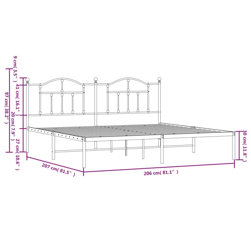 vidaXL Kovový rám postele s čelem černý 200 x 200 cm