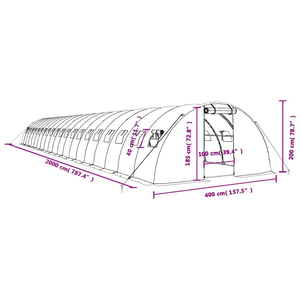 vidaXL Skleník s ocelovým rámem zelený 80 m² 20 x 4 x 2 m