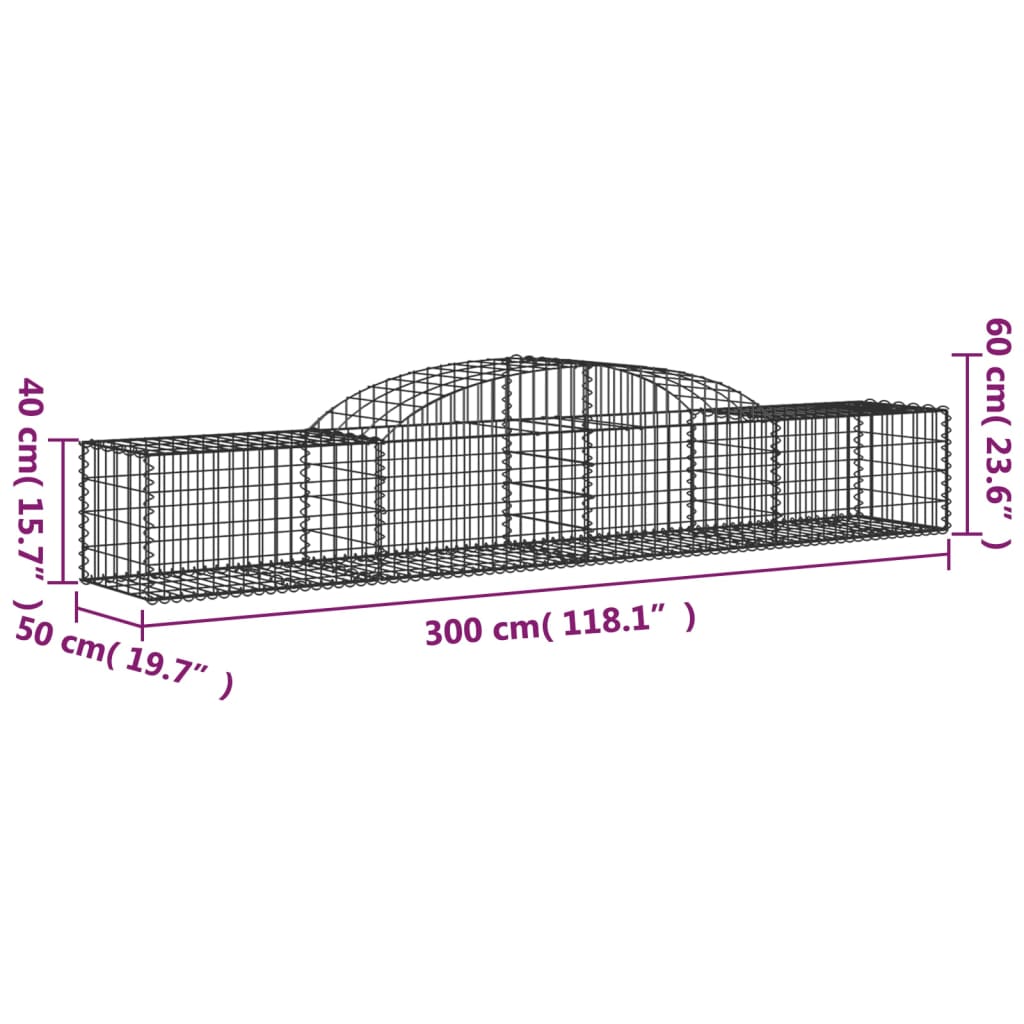 vidaXL Klenuté gabionové koše 20 ks 300x50x40/60 cm pozinkované železo