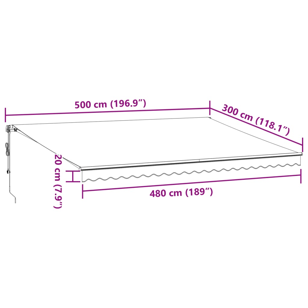 vidaXL Automatická zatahovací markýza s LED světly hnědá 500 x 300 cm