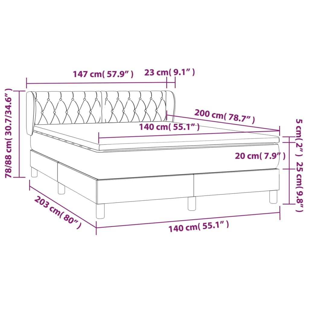 vidaXL Box spring postel s matrací světle šedá 140 x 200 cm textil