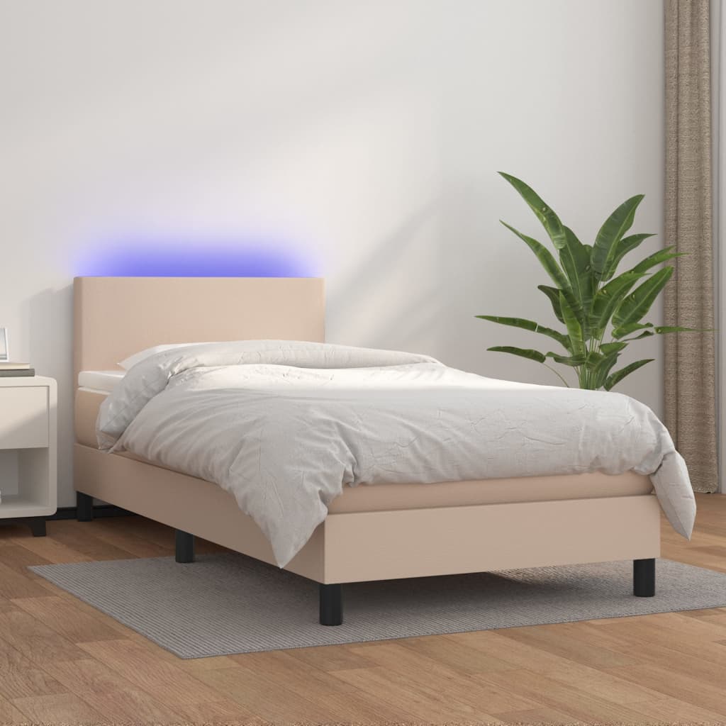 vidaXL Box spring postel matrace a LED cappuccino 80x200 cm umělá kůže