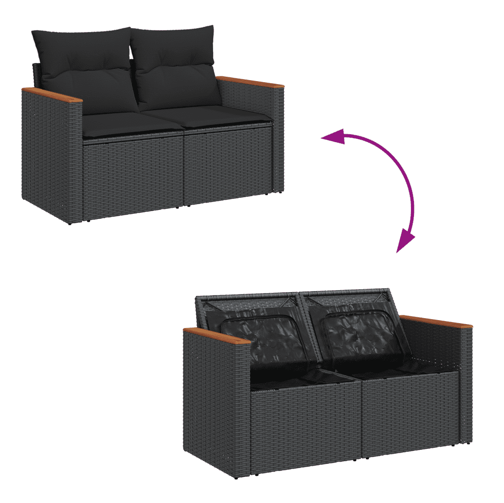 vidaXL 10dílná zahradní sedací souprava s poduškami černá polyratan