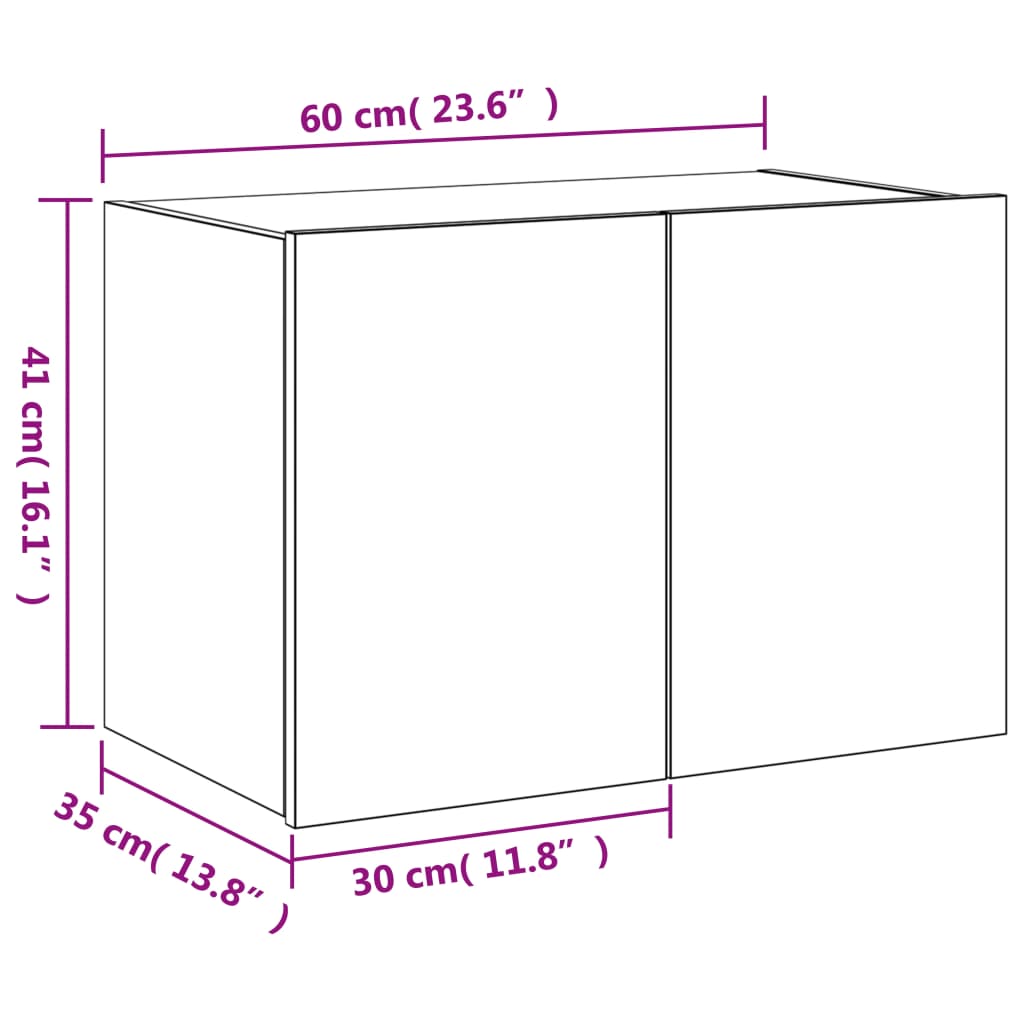 vidaXL Nástěnná TV skříňka s LED osvětlením hnědý dub 60 x 35 x 41 cm