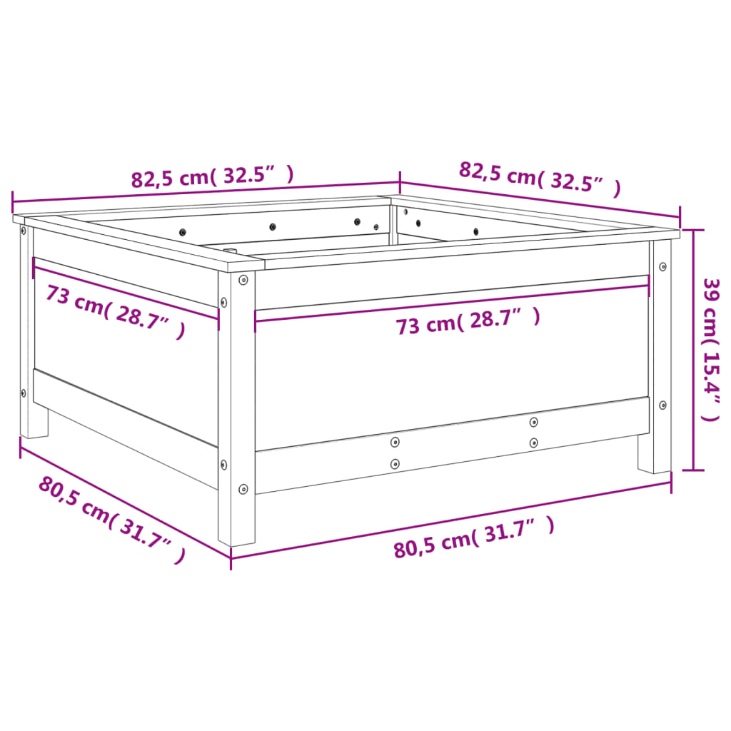 vidaXL Zahradní truhlík bílý 82,5 x 82,5 x 39 cm masivní borové dřevo