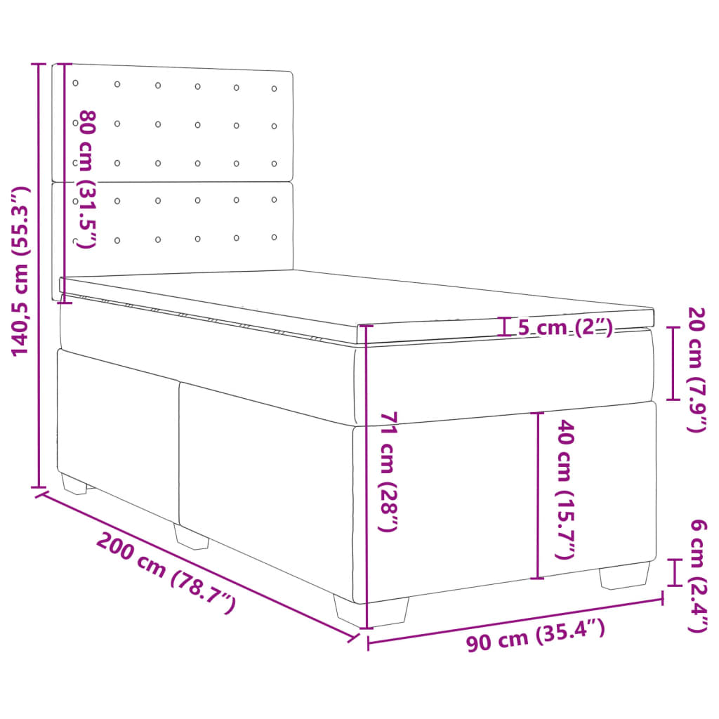 vidaXL Box spring postel s matrací šedá 90x200 cm umělá kůže