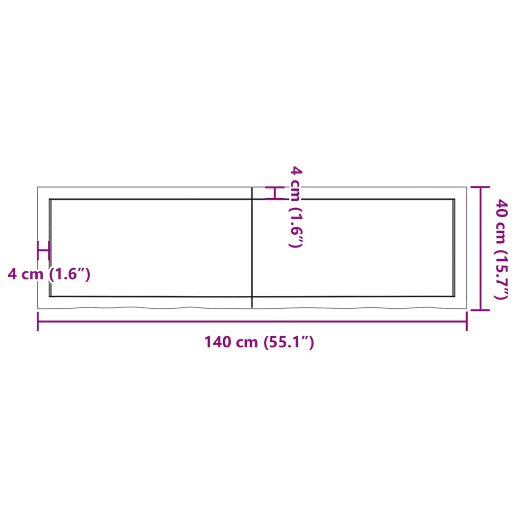 vidaXL Stolní deska 140x40x(2-4) cm neošetřený masivní dubové dřevo