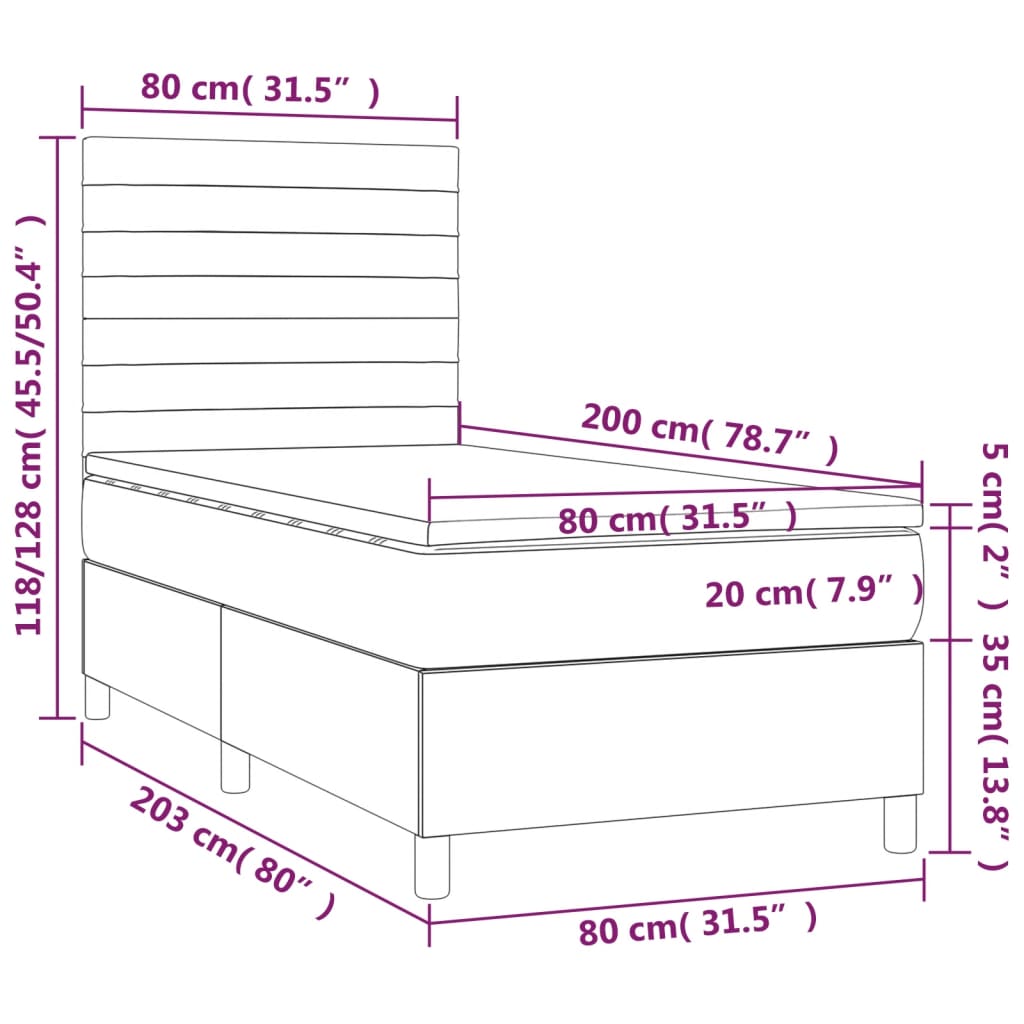 vidaXL Box spring postel s matrací a LED tmavě modrá 80 x 200 cm samet