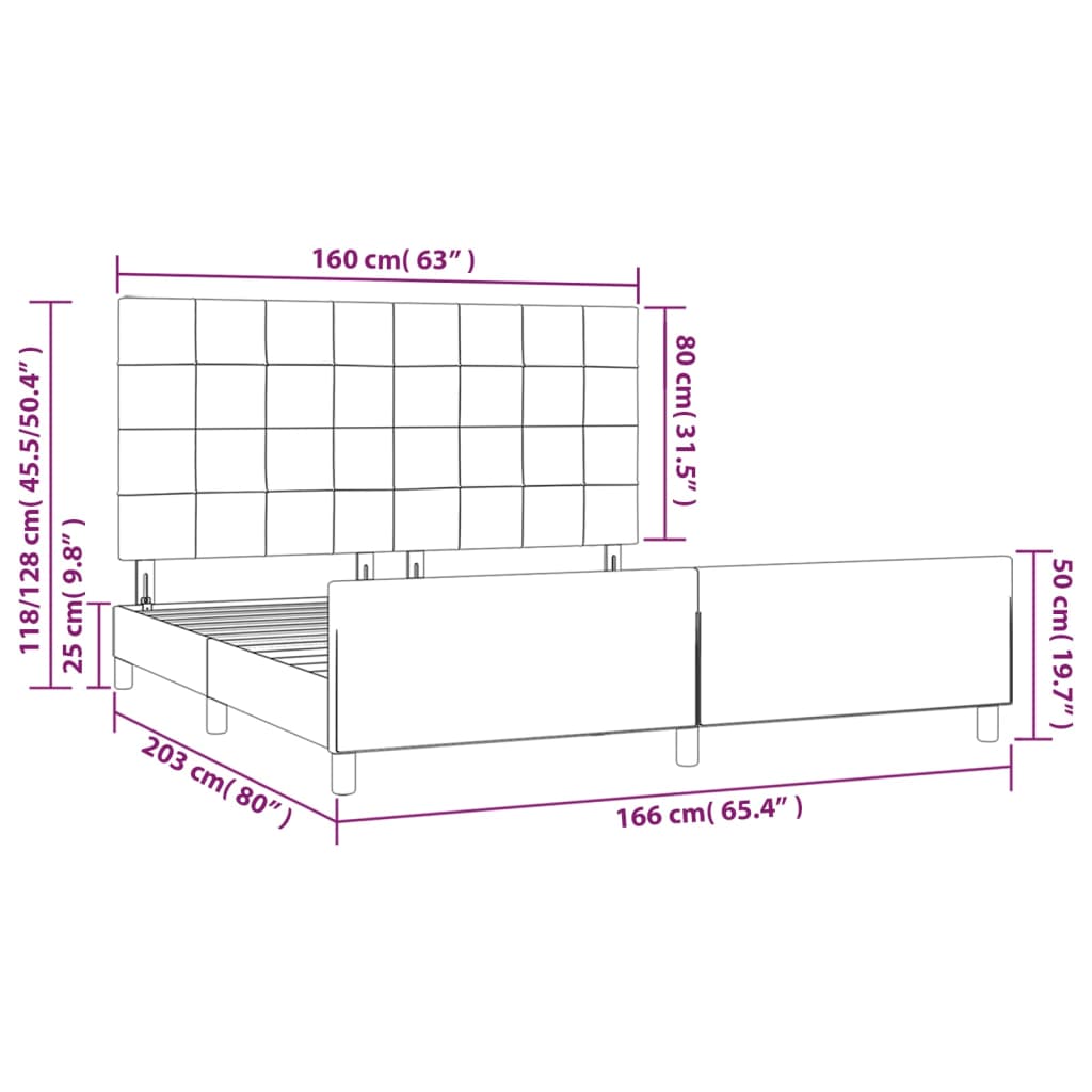 vidaXL Rám postele s čelem černý 160x200 cm textil