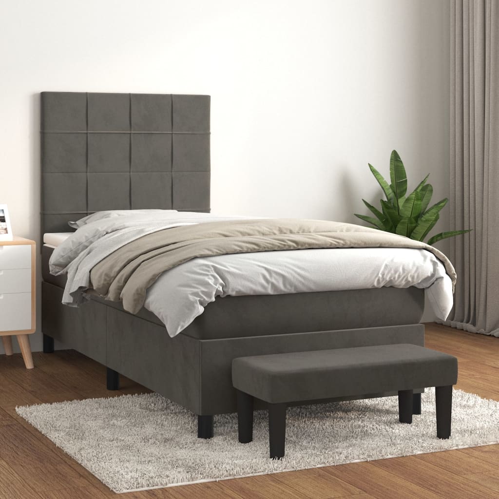 vidaXL Box spring postel s matrací tmavě šedá 100x200 cm samet