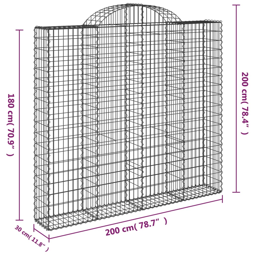 vidaXL Klenuté gabionové koše 9 ks 200x30x180/200cm pozinkované železo