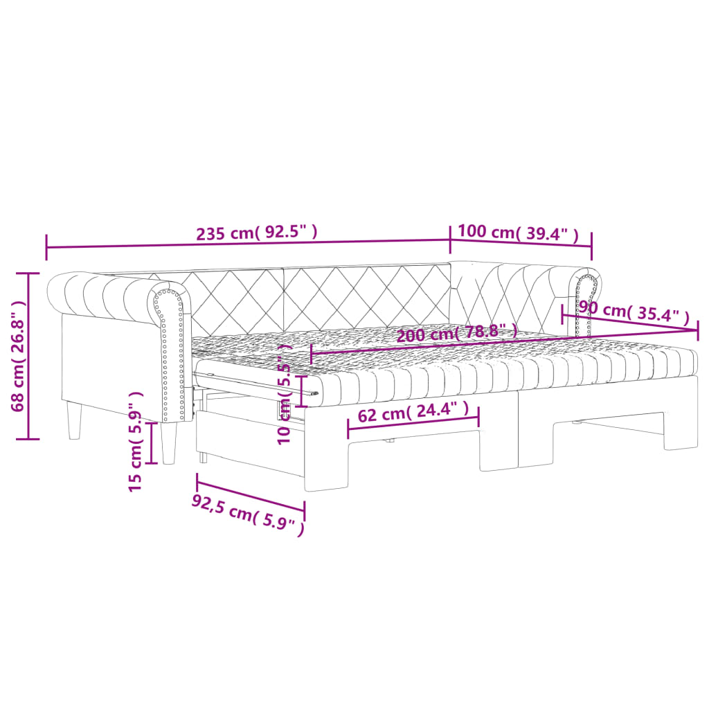 vidaXL Válenda s přistýlkou a matracemi černá 90 x 200 cm umělá kůže