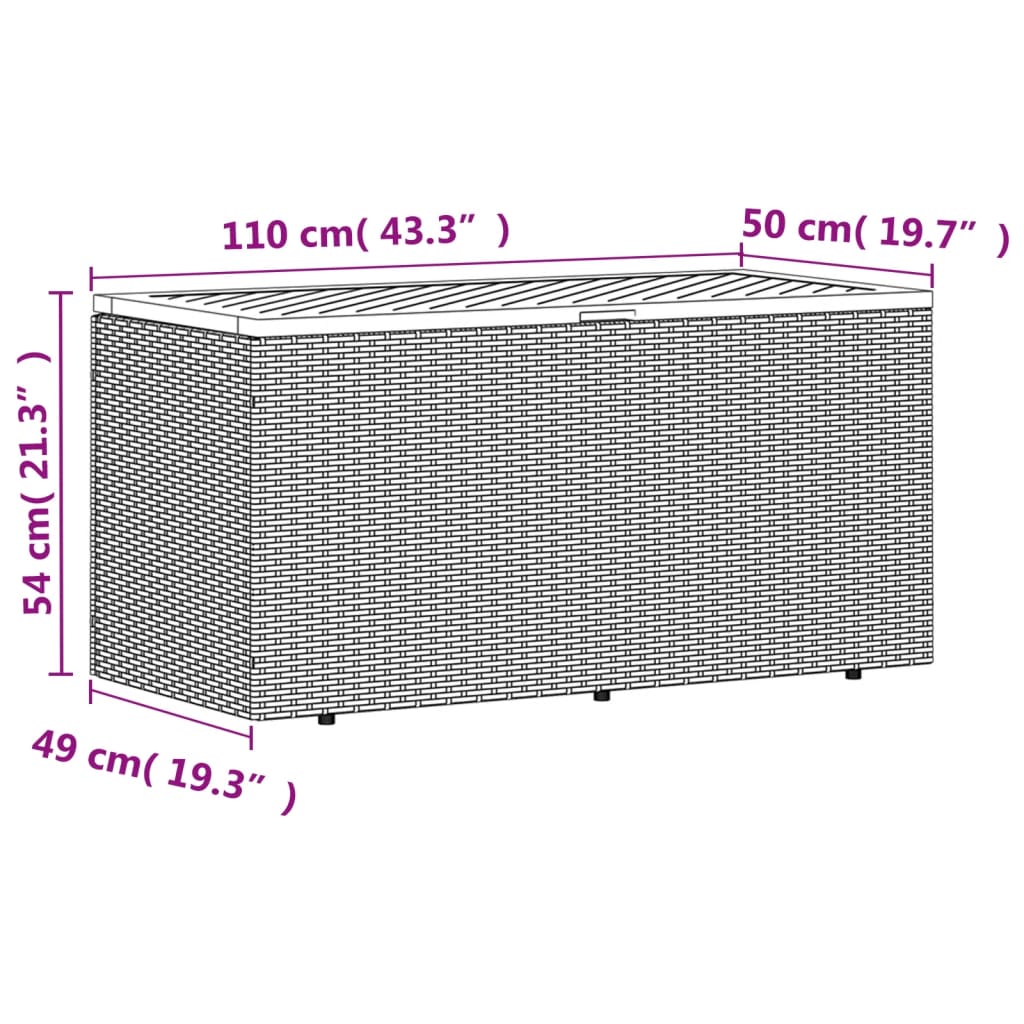 vidaXL Zahradní úložný box šedý 110x50x54 cm polyratan akáciové dřevo