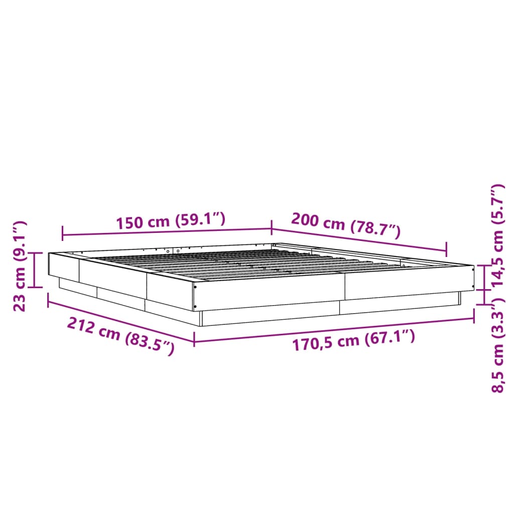 vidaXL Rám postele kouřový dub 150 x 200 cm kompozitní dřevo