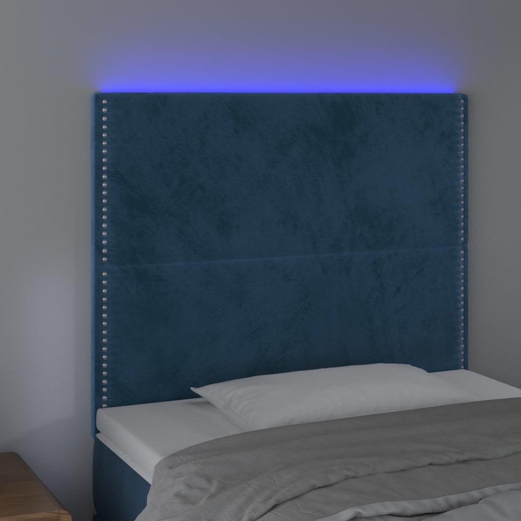 vidaXL Čelo postele s LED tmavě modré 100x5x118/128 cm samet