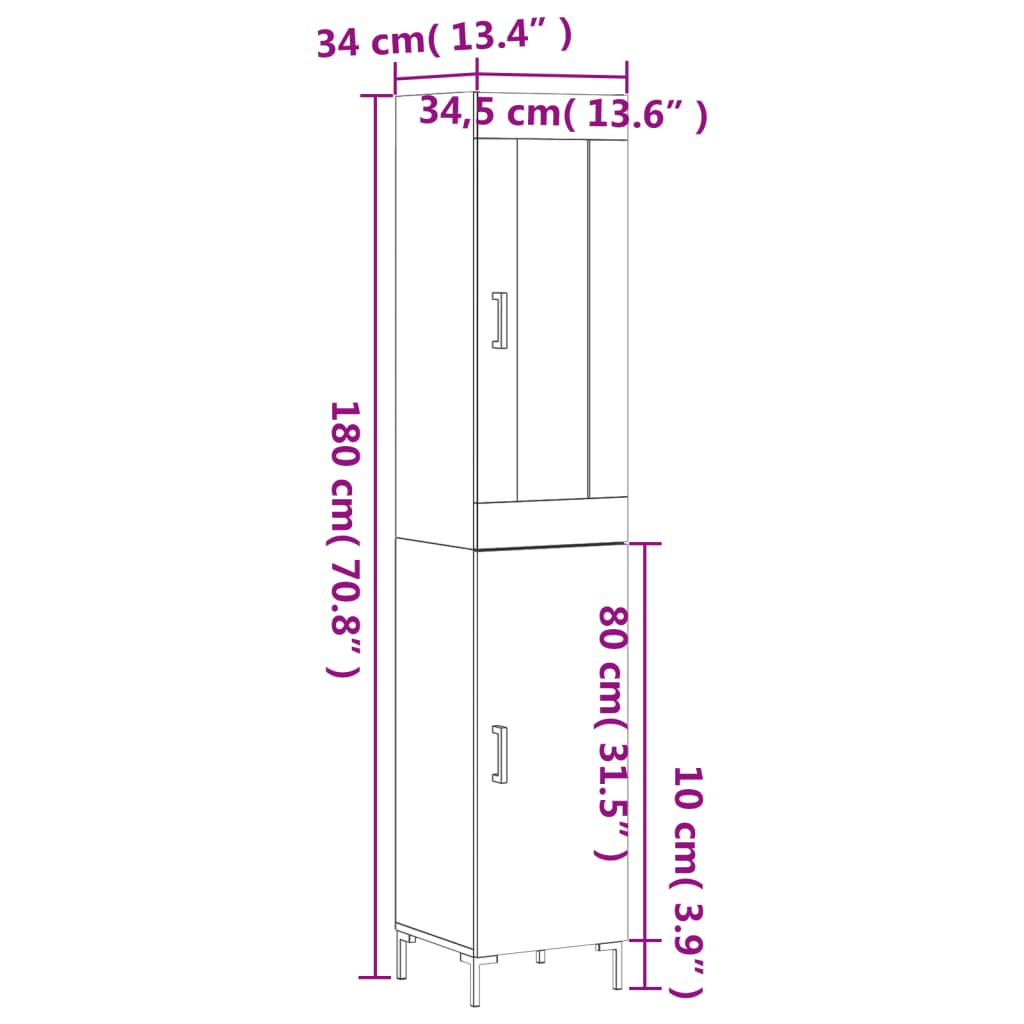 vidaXL Skříň highboard hnědý dub 34,5 x 34 x 180 cm kompozitní dřevo